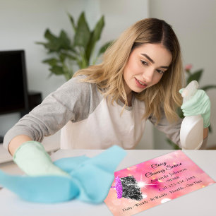 Classy Cleaning Service Maid Pink Spark Rose Business Card