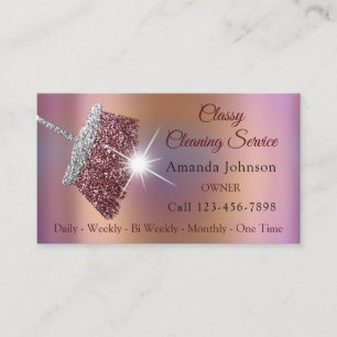 Classy Cleaning Service Maid Rose Silver Holograph Business Card