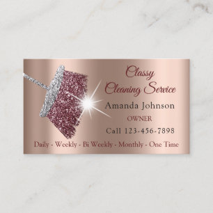 Classy Cleaning Service Maid Rose Silver Maroon Business Card