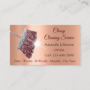 Classy Cleaning Service Maid Rose Silver Peach Business Card