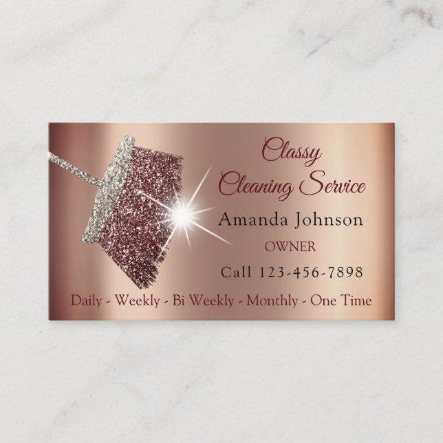 Classy Cleaning Service Maid Rose Silver Skinny Business Card (Front)
