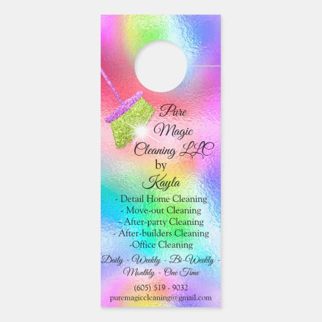 Classy Cleaning Service Move-out Holograph Broom Door Hanger (Back)