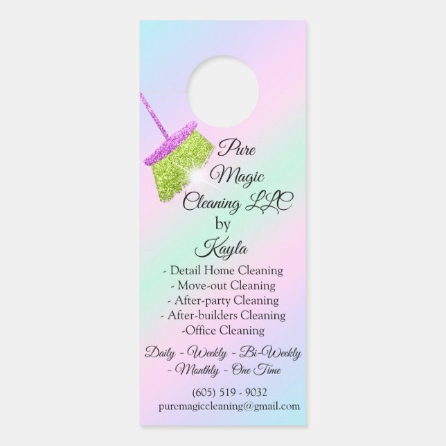 Classy Cleaning Service Move-out Pink Blue Broom  Door Hanger (Front)