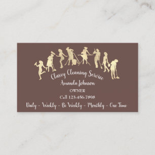 Classy Cleaning Services Gold Logo Maid Brown Business Card