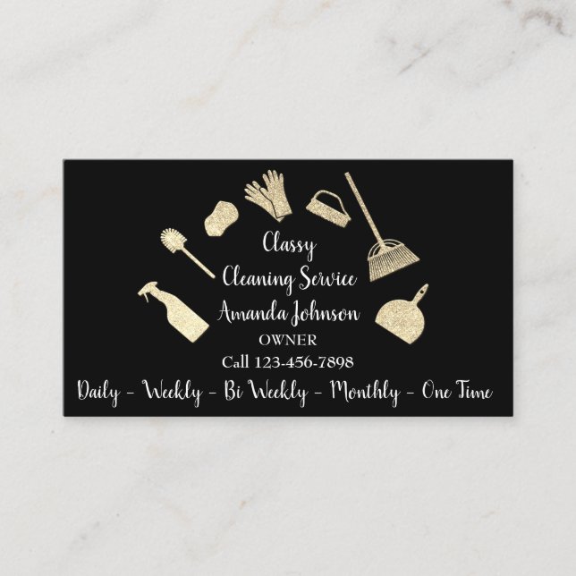 Classy Cleaning Services Gold Logo Maid Kraft VIP Business Card (Front)