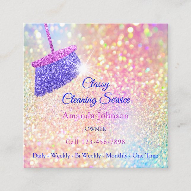 Classy Cleaning Services Holograph Gold Glitter Square Business Card (Front)
