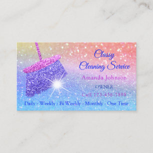Classy Cleaning Services Holograph Ombre Glitter Business Card