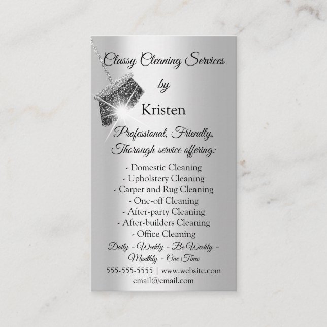 Classy Cleaning Services House Keeping QRCode Grey Business Card (Front)
