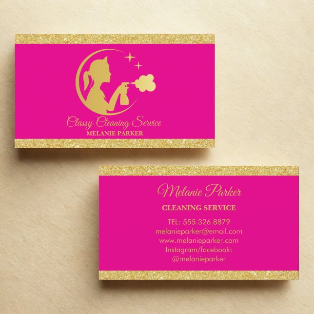 Classy Cleaning Services Logo Maid gold Business C Card (Creator Uploaded)