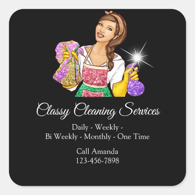 Classy Cleaning Services Maid Housekeeper Glitter Square Sticker (Front)