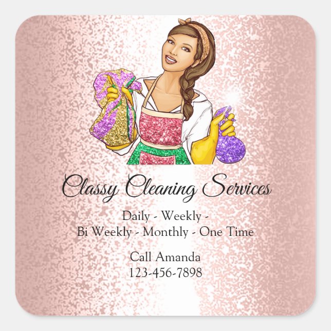 Classy Cleaning Services Maid Housekeeper Rose Square Sticker (Front)
