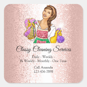 Classy Cleaning Services Maid Housekeeper Rose Square Sticker