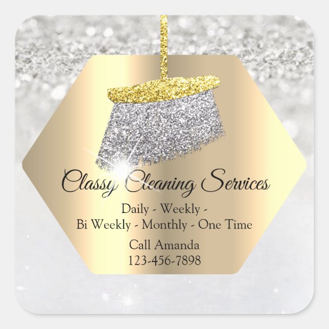 Classy Cleaning Services Maid Housekeeper Silver Square Sticker (Front)