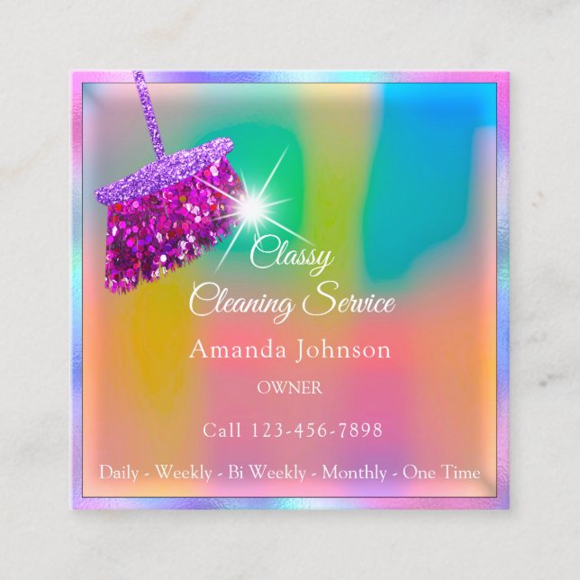 Classy Cleaning Services Ombre Pink Gold Glitter Square Business Card (Front)