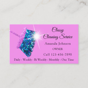 Classy Cleaning Services Pink Fuchsia Glitter Maid Business Card