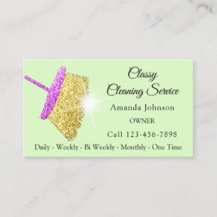 Classy Cleaning Services Pink Green Glitter Maid Business Card