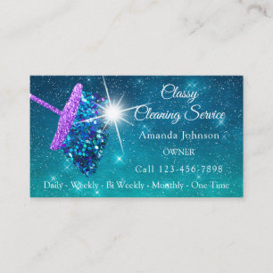 Classy Cleaning Services Pink Purple Glitter Blue Business Card