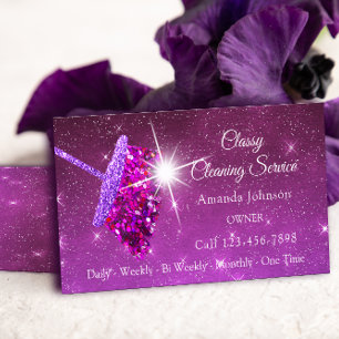 Classy Cleaning Services Pink Purple Glitter Maid Business Card