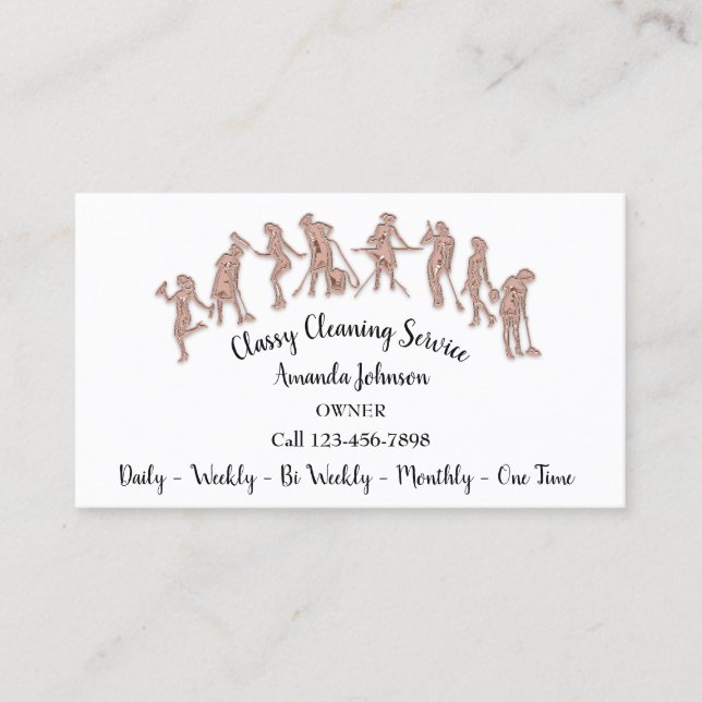 Classy Cleaning Services Rose Logo Maid White VIP Business Card (Front)