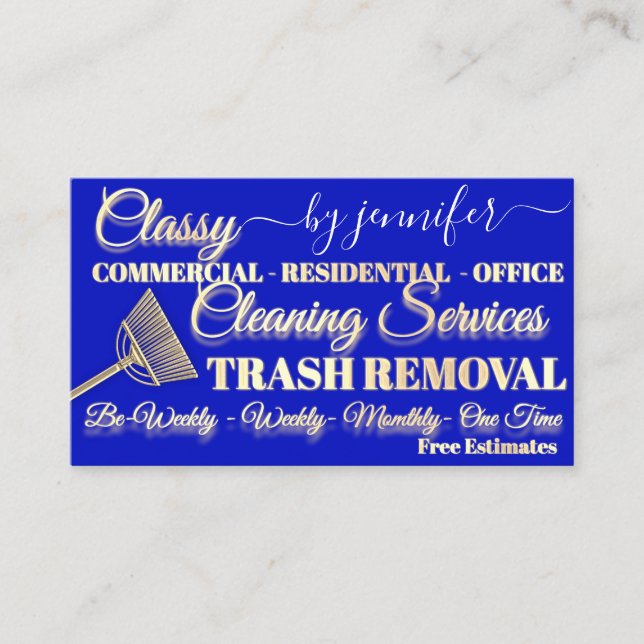 Classy Cleaning Trash Removal Maid Gold Logo QR   Business Card (Front)