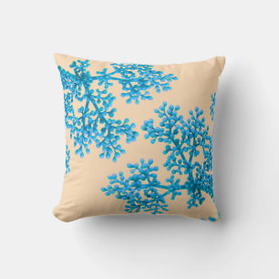 Classy Coastal Blue Corals Throw Pillow