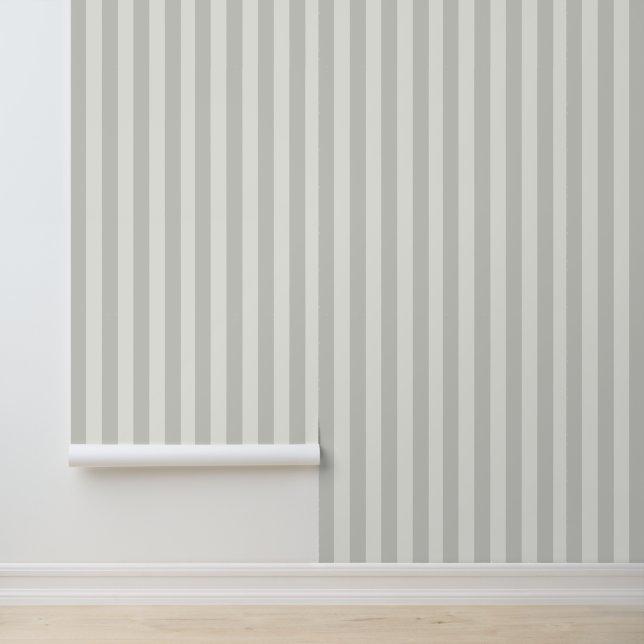 Classy Coastal Chic Light Grey White Stripes Wallpaper (Application)