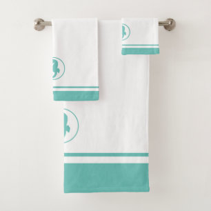 Classy Coastal Teal Seahorse Bath Towel Set