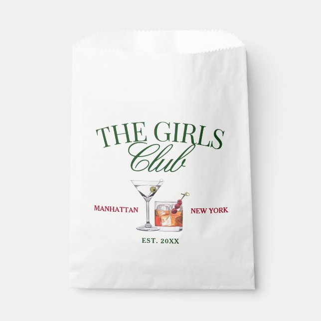 Classy Cocktails Green & Red Girl's Club Favour Bag (Front)