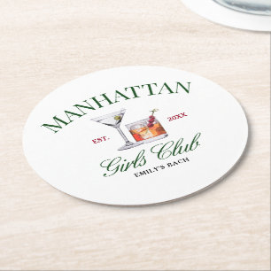 Classy Cocktails Green & Red Girl's Club Round Paper Coaster