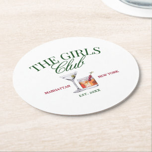 Classy Cocktails Green & Red Girl's Club Round Paper Coaster