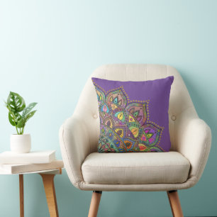 Classy Colorfully Mandala India Style 1 Throw Pillow