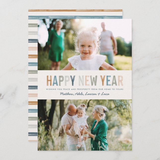 Classy colourful multi photo new years card (Front/Back)