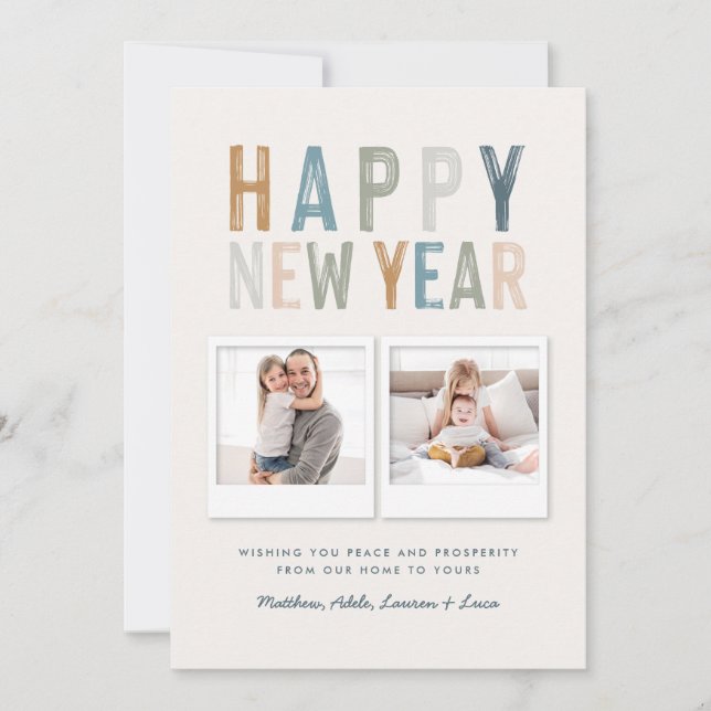 Classy colourful multi photo new years card (Front)