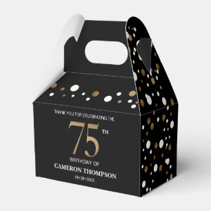 Classy Confetti Gold Black 75th birthday Custom Favor Box