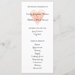 Classy coral pink watercolor heart wedding program