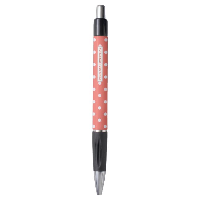 Classy Coral  Polka Dot Pattern with Name Pen (Front Vertical)