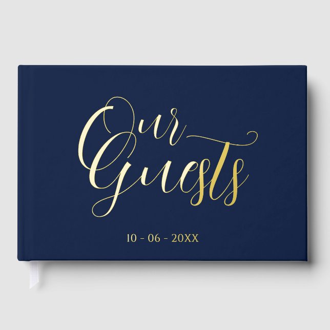 Classy Couple Initials Wedding Date Year Gold Guest Book (Front)