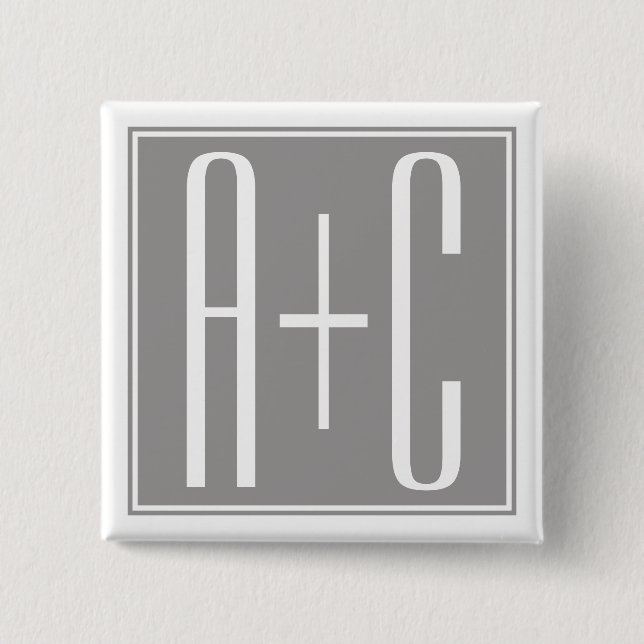 Classy Couples Initails | White & Grey 2 Inch Square Button (Front)