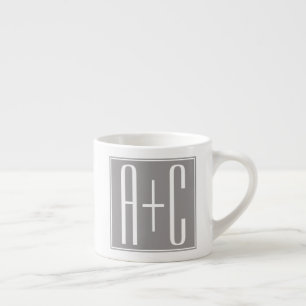 Classy Couples Initails   White & Grey Espresso Cup
