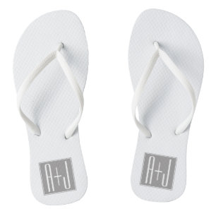 Classy Couples Initails   White & Grey Flip Flops