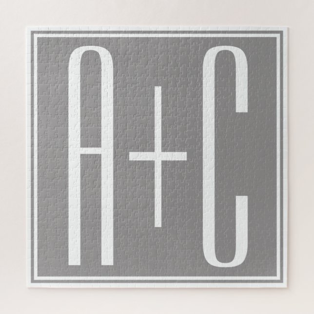 Classy Couples Initails | White & Grey Jigsaw Puzzle (Vertical)
