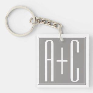 Classy Couples Initails   White & Grey Keychain