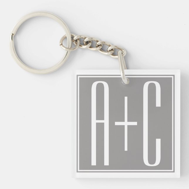 Classy Couples Initails | White & Grey Keychain (Front)