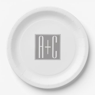 Classy Couples Initails White & Grey Paper Plate