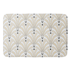 Classy Cream & White Palmettos Art Deco Pattern Bath Mat