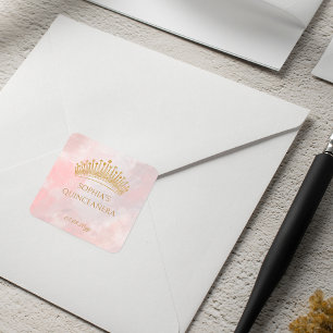 Classy Crown Pink Quinceanera Custom Envelope Seal