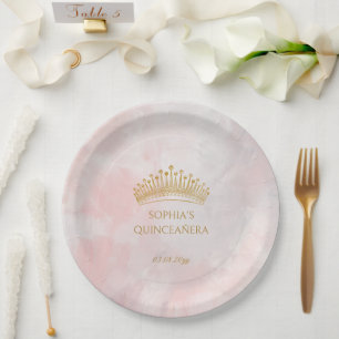 Classy Crown Pink Quinceanera Custom Paper Plate