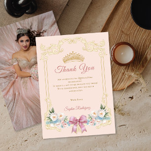 Classy Crown Pink Quinceanera Photo ThankYou Card