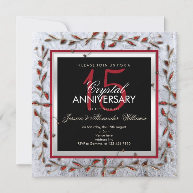 Classy Crystal & Gems 15th Wedding Anniversary Invitation (Front)