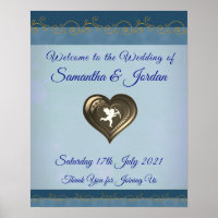 Classy Cupid in Heart, Blue & Gold Welcome Poster